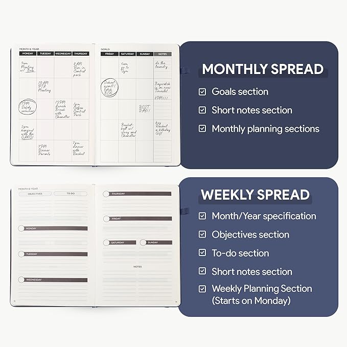 Diary 2024-2025 - 18 Month Diary from Jan. 2024 to Mid Year Jun.2025, A5  Week to View Diary, Weekly & Month Planner with Leather Cover, Pen Loop